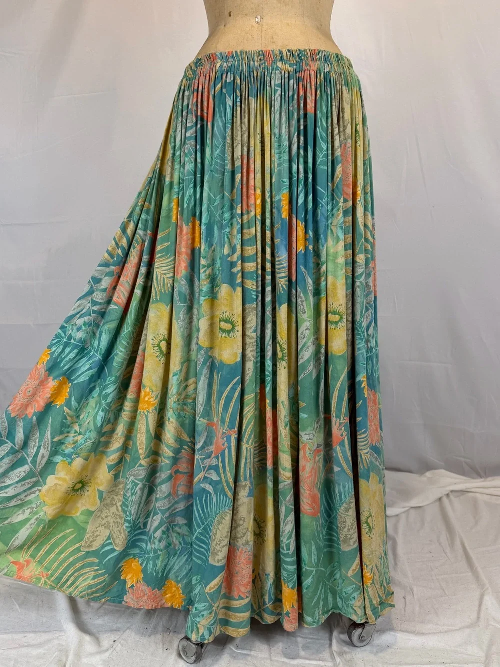 VINTAGE palm island floral skirt long maxi full elastic waist pastel tropical